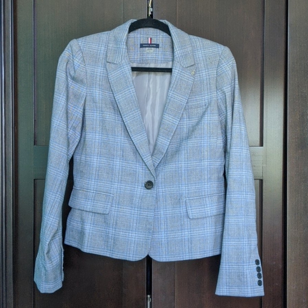 Tommy Hilfiger Blue and Gray Plaid Blazer